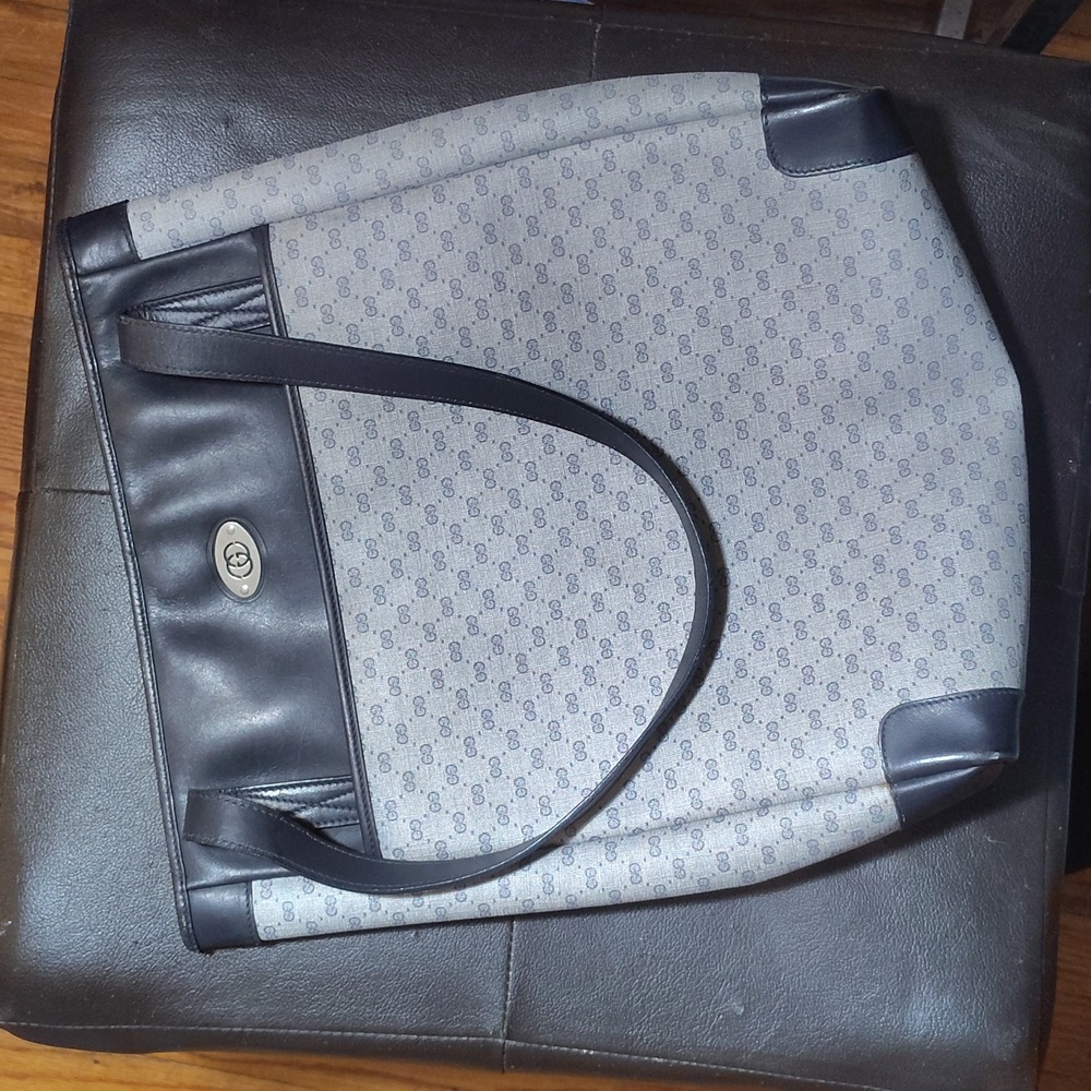 Vintage 80s Gucci Micro GG Navy Blue Tote Bag